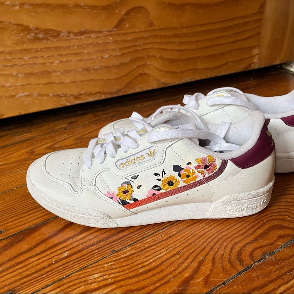 Adidas Continental 80 - White and Purple Floral Sneakers - Size 7.5 Women